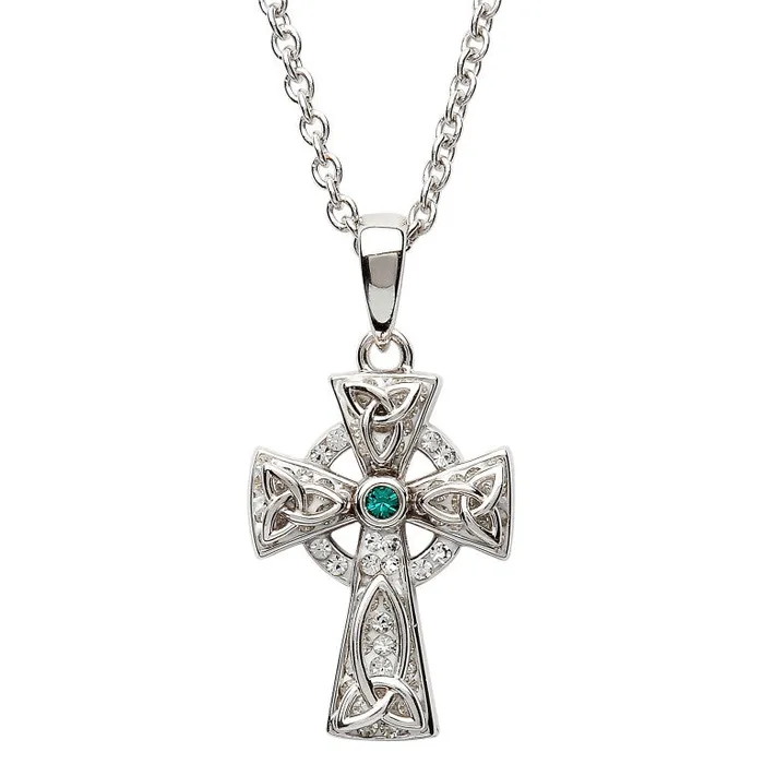 Necklaces Shanore White and Emerald Crystal Celtic Cross