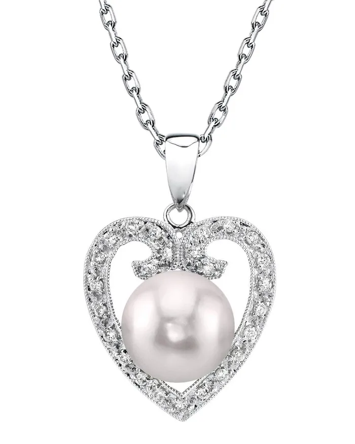 Necklaces spt Akoya Pearl HeartShaped Diamond Pendant Choose Your Pearl Color Necklaces spt Akoya Pearl HeartShaped Diamond Pendant Choose Your Pearl Color