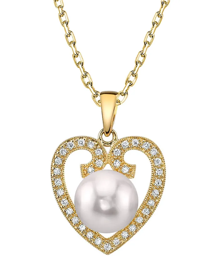Necklaces spt Akoya Pearl HeartShaped Diamond Pendant Choose Your Pearl Color