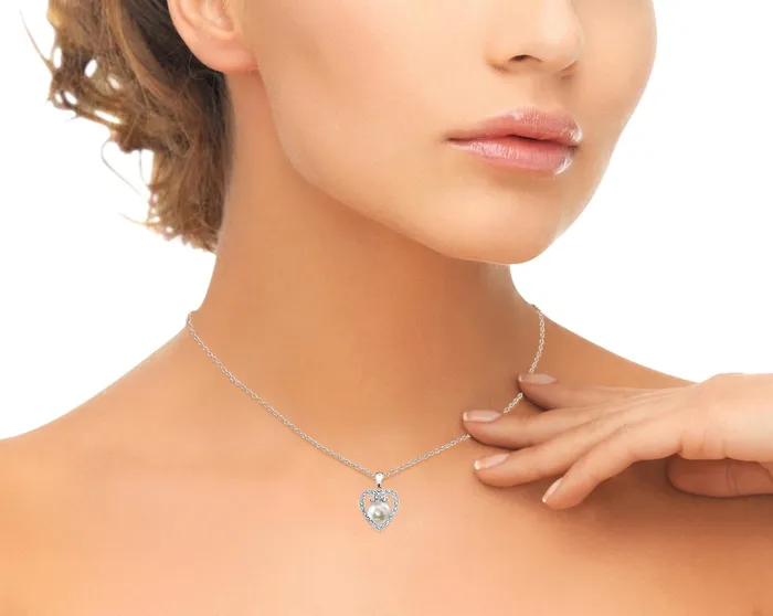 Necklaces spt Akoya Pearl HeartShaped Diamond Pendant Choose Your Pearl Color
