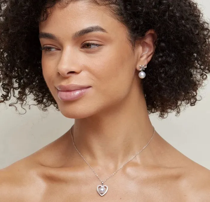 Necklaces spt Akoya Pearl HeartShaped Diamond Pendant Choose Your Pearl Color