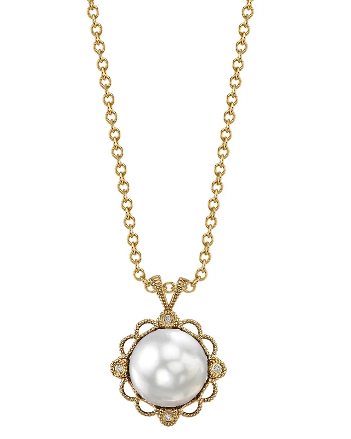 Necklaces spt White South Sea Pearl Diamond Couronne Pendant