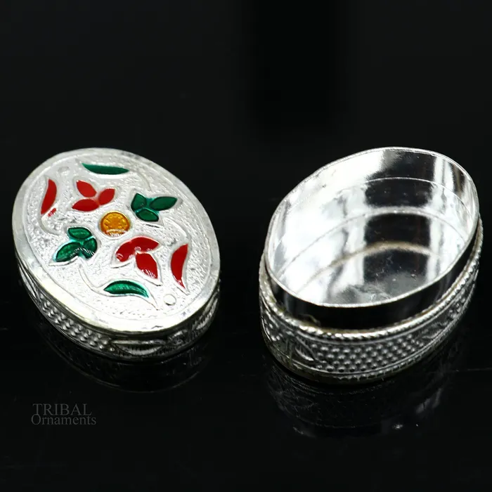 Necklaces TRIBAL ORNAMENTS 925 solid silver vintage oval shape brides gift kajal box trinket box sindur box eyeliner box silver utensils best bridal gift stb340 Necklaces TRIBAL ORNAMENTS 925 solid silver vintage oval shape brides gift kajal box trinket box sindur box eyeliner box silver utensils best bridal gift stb340