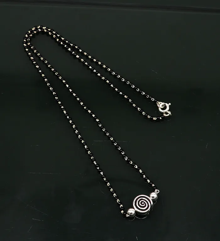 Necklaces TRIBAL ORNAMENTS 925 sterling silver black beads chain necklace vintage stylish fancy necklace traditional style brides Mangalsutra necklace India set217
