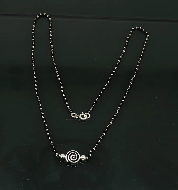 Necklaces TRIBAL ORNAMENTS 925 sterling silver black beads chain necklace vintage stylish fancy necklace traditional style brides Mangalsutra necklace India set217