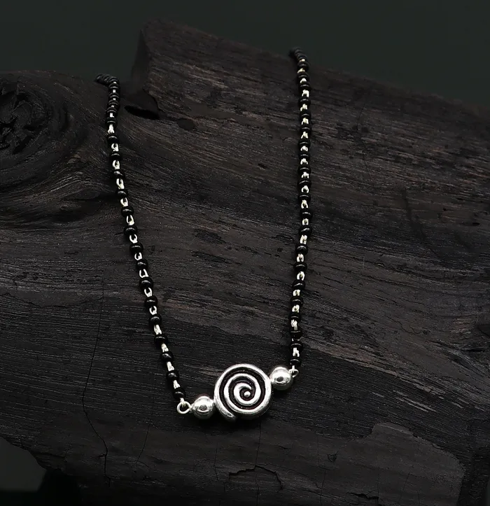 Necklaces TRIBAL ORNAMENTS 925 sterling silver black beads chain necklace vintage stylish fancy necklace traditional style brides Mangalsutra necklace India set217