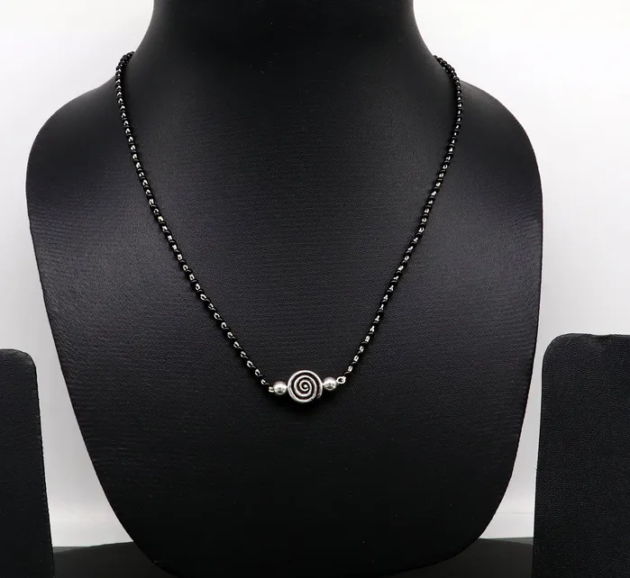 Necklaces TRIBAL ORNAMENTS 925 sterling silver black beads chain necklace vintage stylish fancy necklace traditional style brides Mangalsutra necklace India set217