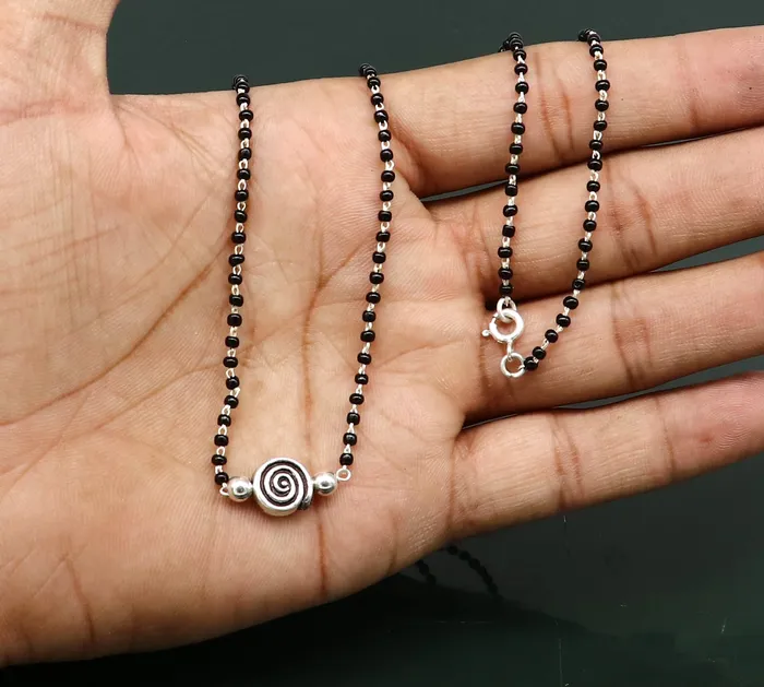 Necklaces TRIBAL ORNAMENTS 925 sterling silver black beads chain necklace vintage stylish fancy necklace traditional style brides Mangalsutra necklace India set217