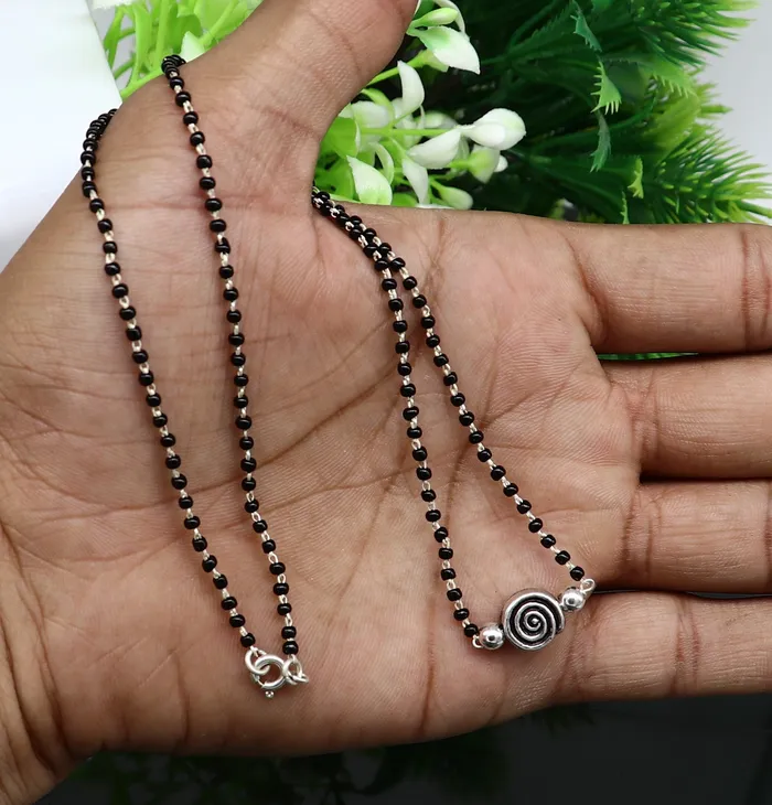 Necklaces TRIBAL ORNAMENTS 925 sterling silver black beads chain necklace vintage stylish fancy necklace traditional style brides Mangalsutra necklace India set217