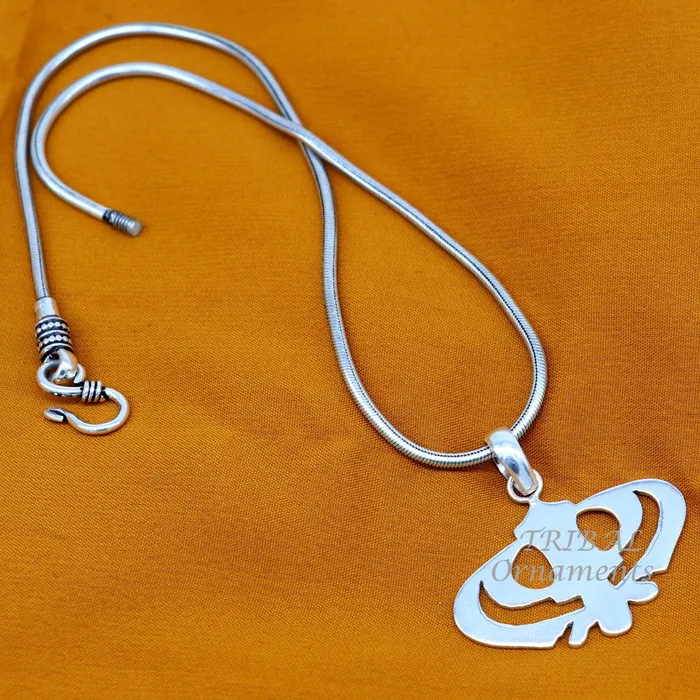 Necklaces TRIBAL ORNAMENTS 925 sterling silver handmade design holy khalsa Waheguru pendant sikha Sardar symbol pendant best blessing pendant from india nsp510