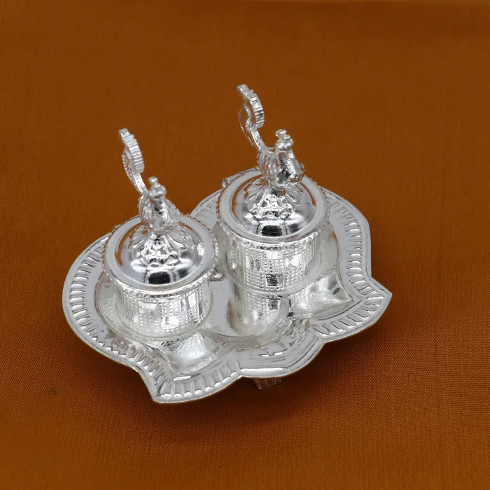 Necklaces TRIBAL ORNAMENTS 925 sterling silver handmade fabulous peacock design combo of two trinket box for kumkum sindur abil gulal rice best puja article stb826