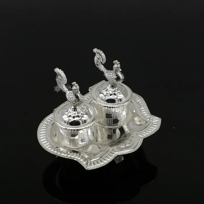 Necklaces TRIBAL ORNAMENTS 925 sterling silver handmade fabulous peacock design combo of two trinket box for kumkum sindur abil gulal rice best puja article stb826