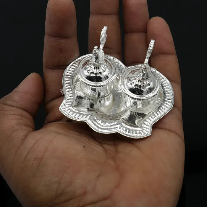 Necklaces TRIBAL ORNAMENTS 925 sterling silver handmade fabulous peacock design combo of two trinket box for kumkum sindur abil gulal rice best puja article stb826