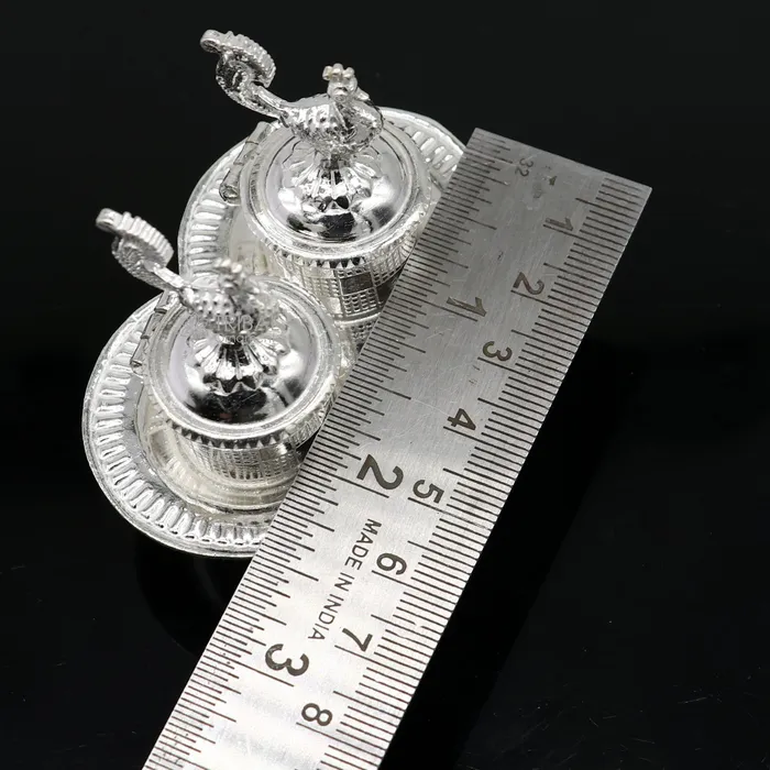 Necklaces TRIBAL ORNAMENTS 925 sterling silver handmade fabulous peacock design combo of two trinket box for kumkum sindur abil gulal rice best puja article stb826