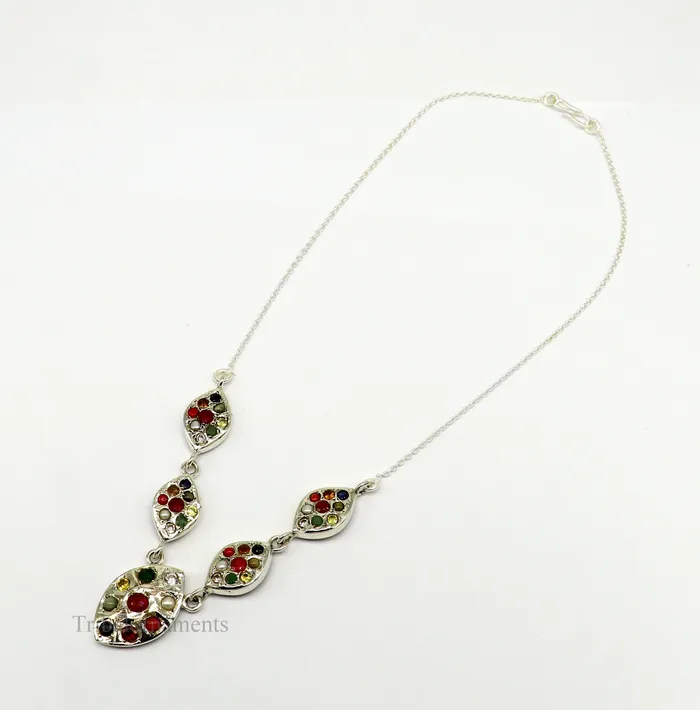 Necklaces TRIBAL ORNAMENTS 925 sterling silver Navratan stone handmade stylish design necklace best gifting tribal ethnic jewelry belly dance choker jewelry nec259