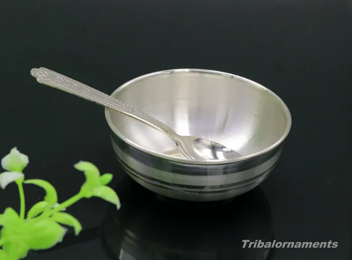 Necklaces TRIBAL ORNAMENTS 999 fine silver handmade small bowl for baby feeding bowl pure silver vessels silver utensils home and kitchen accessories India sv179