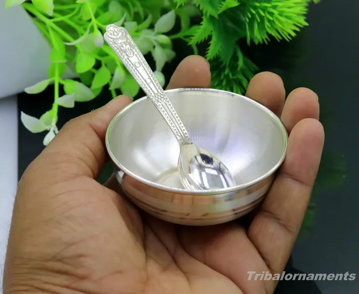 Necklaces TRIBAL ORNAMENTS 999 fine silver handmade small bowl for baby feeding bowl pure silver vessels silver utensils home and kitchen accessories India sv179