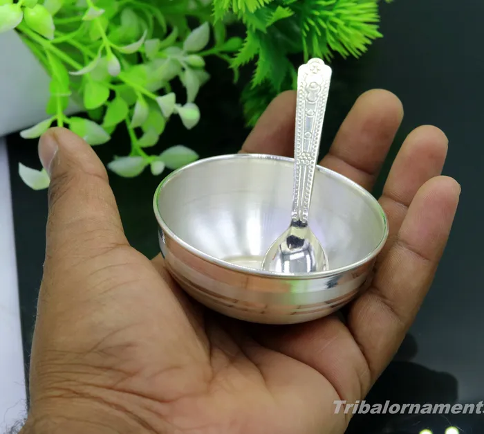 Necklaces TRIBAL ORNAMENTS 999 fine silver handmade small bowl for baby feeding bowl pure silver vessels silver utensils home and kitchen accessories India sv179