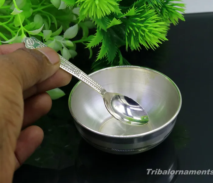 Necklaces TRIBAL ORNAMENTS 999 fine silver handmade small bowl for baby feeding bowl pure silver vessels silver utensils home and kitchen accessories India sv179