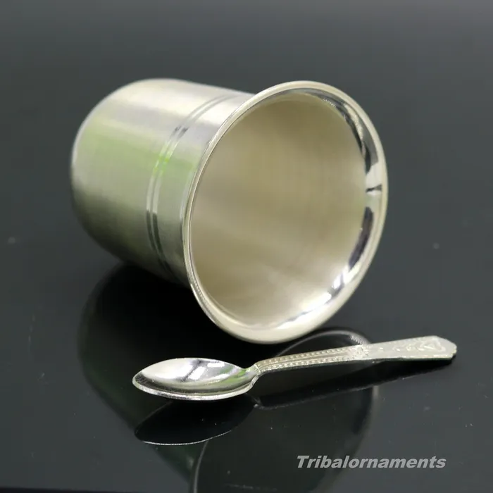 Necklaces TRIBAL ORNAMENTS 999 fine silver handmade vessels watermilk Glass tumbler silver flask baby kids silver utensils for stay healthy from bacteria sv36