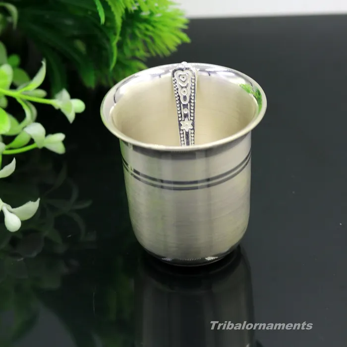 Necklaces TRIBAL ORNAMENTS 999 fine silver handmade vessels watermilk Glass tumbler silver flask baby kids silver utensils for stay healthy from bacteria sv36