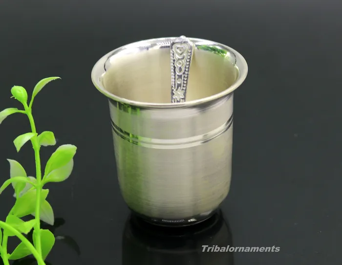 Necklaces TRIBAL ORNAMENTS 999 fine silver handmade vessels watermilk Glass tumbler silver flask baby kids silver utensils for stay healthy from bacteria sv36