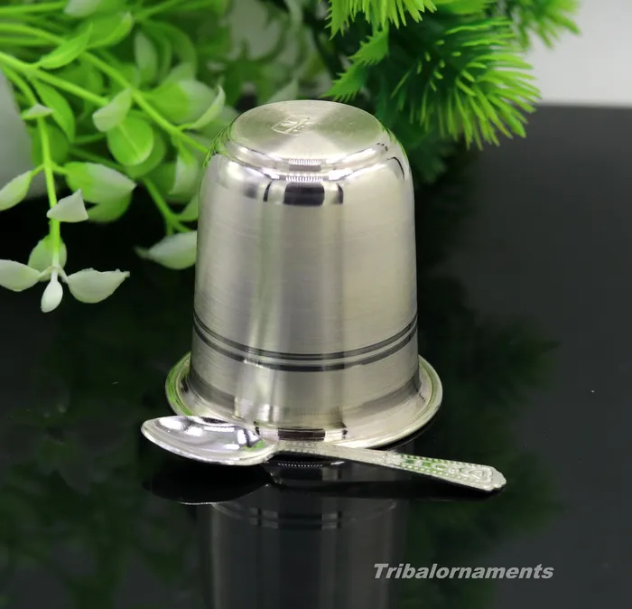 Necklaces TRIBAL ORNAMENTS 999 fine silver handmade vessels watermilk Glass tumbler silver flask baby kids silver utensils for stay healthy from bacteria sv36
