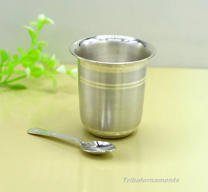 Necklaces TRIBAL ORNAMENTS 999 fine silver handmade vessels watermilk Glass tumbler silver flask baby kids silver utensils for stay healthy from bacteria sv36