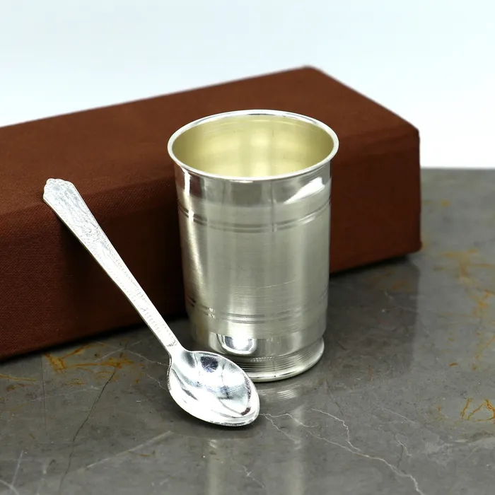 Necklaces TRIBAL ORNAMENTS 999 fine silver handmade watermilk Glass tumbler silver flask baby kids silver cup spoon utensils for stay healthy from bacteria sv155