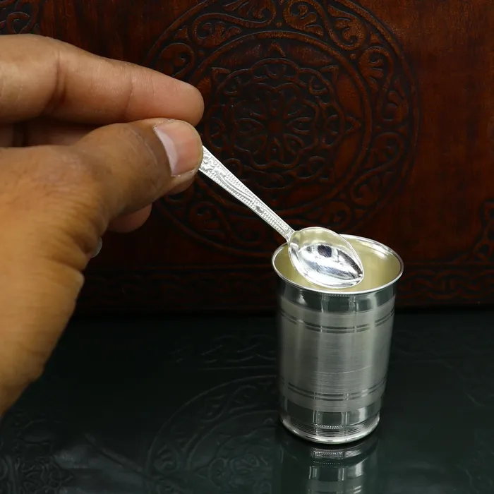 Necklaces TRIBAL ORNAMENTS 999 fine silver handmade watermilk Glass tumbler silver flask baby kids silver cup spoon utensils for stay healthy from bacteria sv155