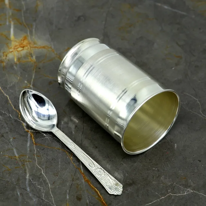 Necklaces TRIBAL ORNAMENTS 999 fine silver handmade watermilk Glass tumbler silver flask baby kids silver cup spoon utensils for stay healthy from bacteria sv155