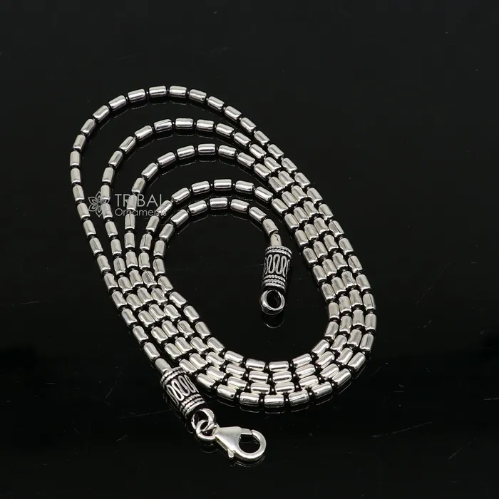 Necklaces TRIBAL ORNAMENTS All size 925 sterling silver handmade customized fancy stylish silver beaded chain necklace baht chain best gifting jewelry from India ch562 Necklaces TRIBAL ORNAMENTS All size 925 sterling silver handmade customized fancy stylish silver beaded chain necklace baht chain best gifting jewelry from India ch562