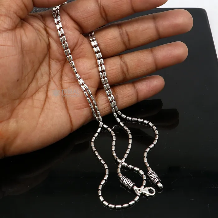 Necklaces TRIBAL ORNAMENTS All size 925 sterling silver handmade customized fancy stylish silver beaded chain necklace baht chain best gifting jewelry from India ch562 Necklaces TRIBAL ORNAMENTS All size 925 sterling silver handmade customized fancy stylish silver beaded chain necklace baht chain best gifting jewelry from India ch562