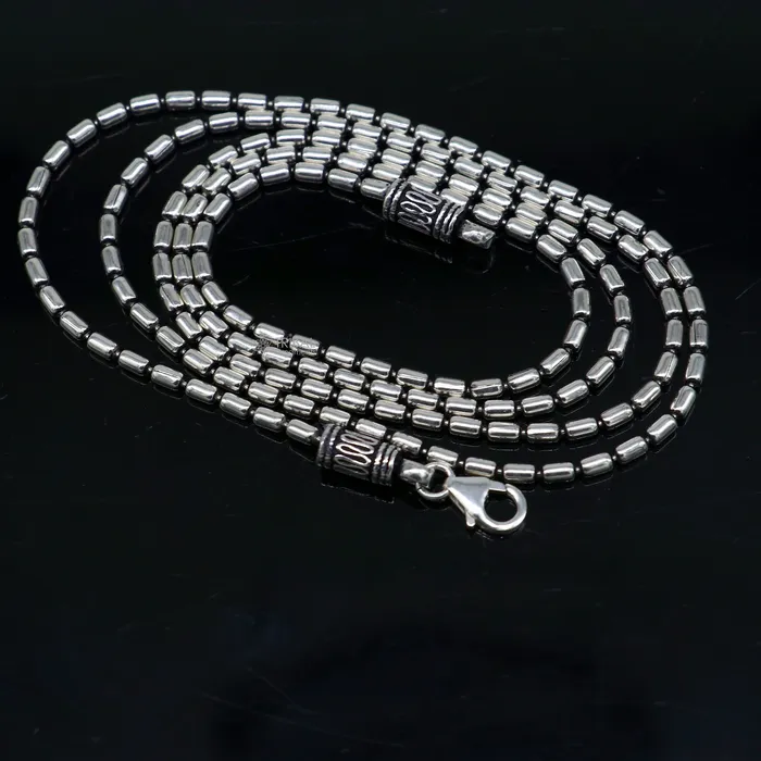 Necklaces TRIBAL ORNAMENTS All size 925 sterling silver handmade customized fancy stylish silver beaded chain necklace baht chain best gifting jewelry from India ch562 Necklaces TRIBAL ORNAMENTS All size 925 sterling silver handmade customized fancy stylish silver beaded chain necklace baht chain best gifting jewelry from India ch562