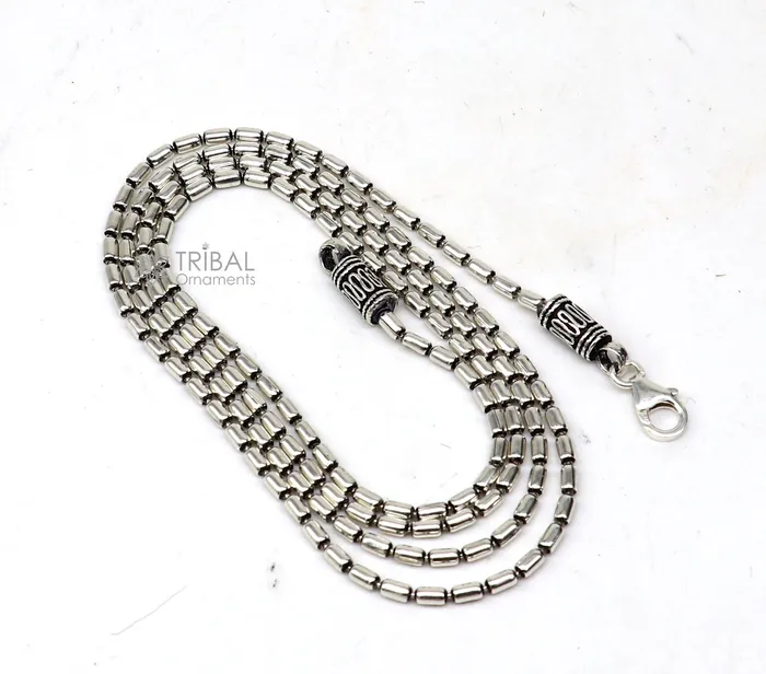 Necklaces TRIBAL ORNAMENTS All size 925 sterling silver handmade customized fancy stylish silver beaded chain necklace baht chain best gifting jewelry from India ch562 Necklaces TRIBAL ORNAMENTS All size 925 sterling silver handmade customized fancy stylish silver beaded chain necklace baht chain best gifting jewelry from India ch562