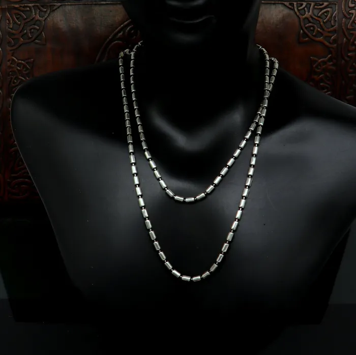 Necklaces TRIBAL ORNAMENTS All size 925 sterling silver handmade customized fancy stylish silver beaded chain necklace baht chain best gifting jewelry from India ch562 Necklaces TRIBAL ORNAMENTS All size 925 sterling silver handmade customized fancy stylish silver beaded chain necklace baht chain best gifting jewelry from India ch562