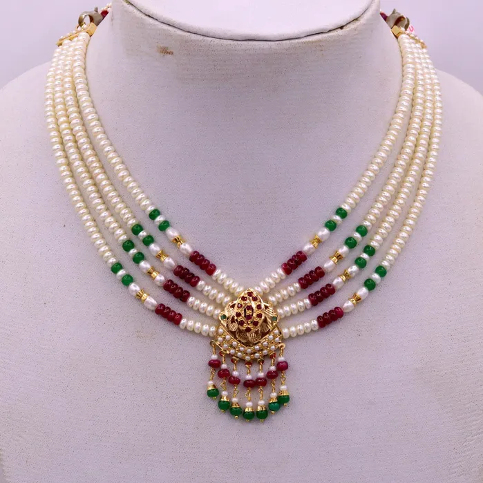 Necklaces TRIBAL ORNAMENTS Handmade genuine 22kt yellow gold handmade gorgeous necklace set with fabulous color beads wedding tribal rajput punjabijewelry india