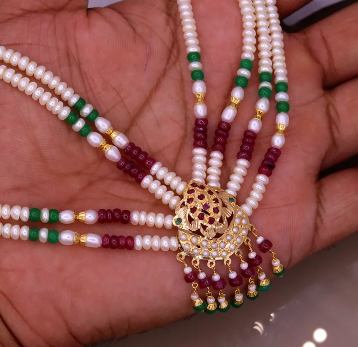 Necklaces TRIBAL ORNAMENTS Handmade genuine 22kt yellow gold handmade gorgeous necklace set with fabulous color beads wedding tribal rajput punjabijewelry india