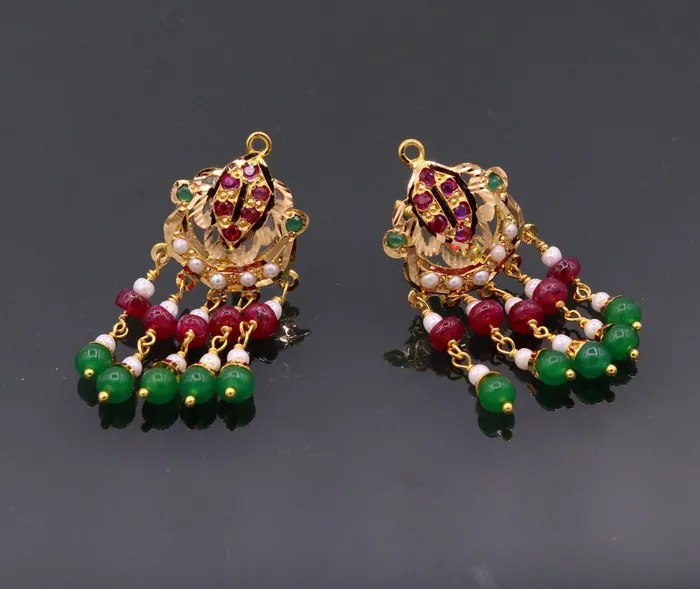 Necklaces TRIBAL ORNAMENTS Handmade genuine 22kt yellow gold handmade gorgeous necklace set with fabulous color beads wedding tribal rajput punjabijewelry india