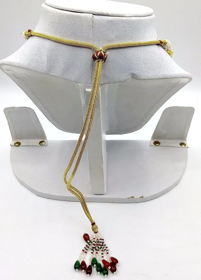 Necklaces TRIBAL ORNAMENTS Handmade genuine 22kt yellow gold handmade gorgeous necklace set with fabulous color beads wedding tribal rajput punjabijewelry india