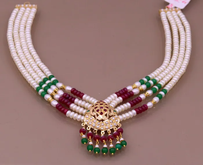 Necklaces TRIBAL ORNAMENTS Handmade genuine 22kt yellow gold handmade gorgeous necklace set with fabulous color beads wedding tribal rajput punjabijewelry india