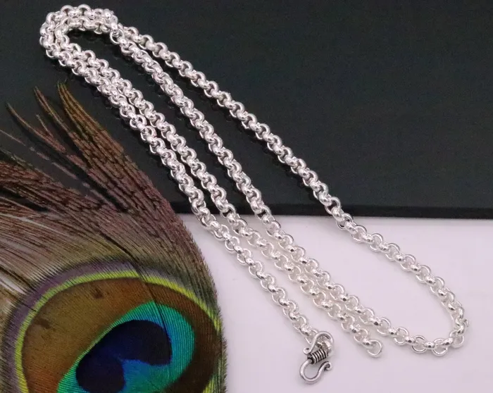 Necklaces TRIBAL ORNAMENTS Sterling silver handmade fabulous cable link rolo chain long unisex necklace jewelry from india ch42