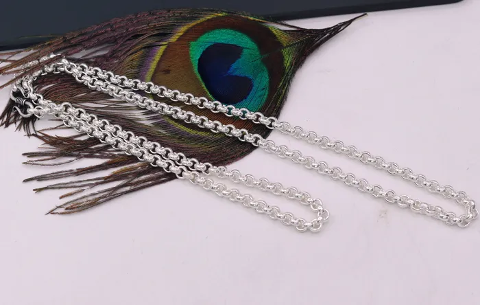 Necklaces TRIBAL ORNAMENTS Sterling silver handmade fabulous cable link rolo chain long unisex necklace jewelry from india ch42