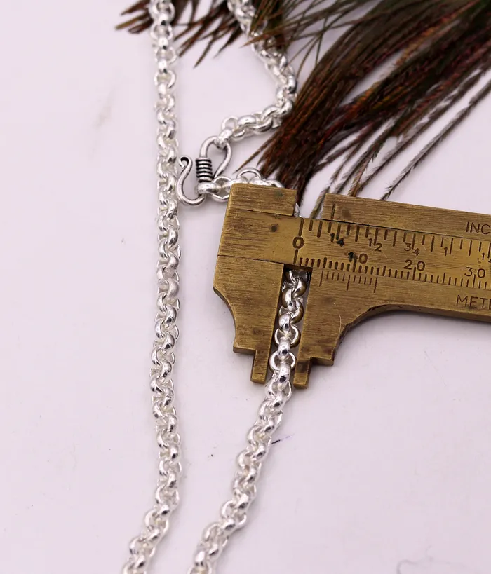Necklaces TRIBAL ORNAMENTS Sterling silver handmade fabulous cable link rolo chain long unisex necklace jewelry from india ch42
