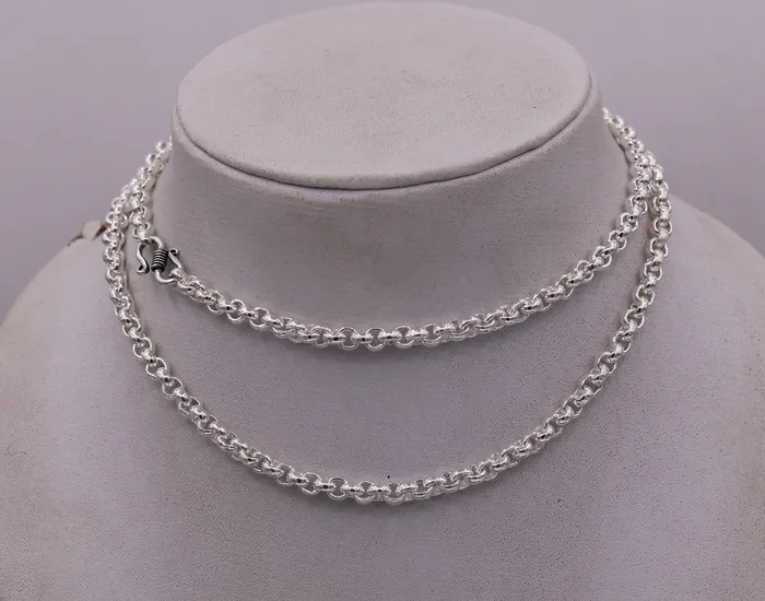 Necklaces TRIBAL ORNAMENTS Sterling silver handmade fabulous cable link rolo chain long unisex necklace jewelry from india ch42