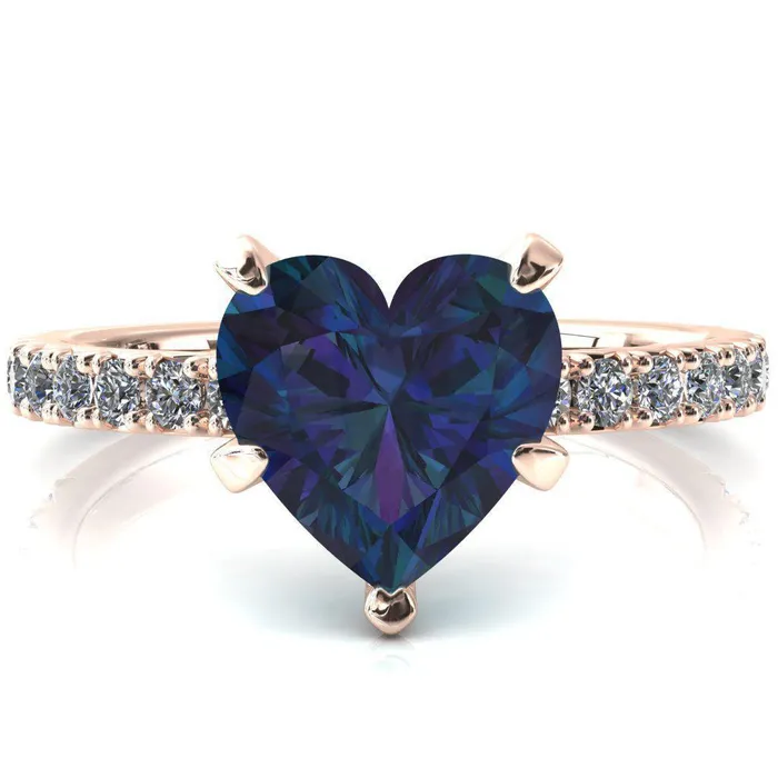 Nefili Heart Alexandrite 5 Prong 58 Eternity Diamond French Pave Engagement Ring Fire Brilliance Rings