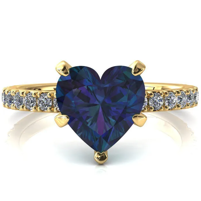 Nefili Heart Alexandrite 5 Prong 58 Eternity Diamond French Pave Engagement Ring Fire Brilliance Rings