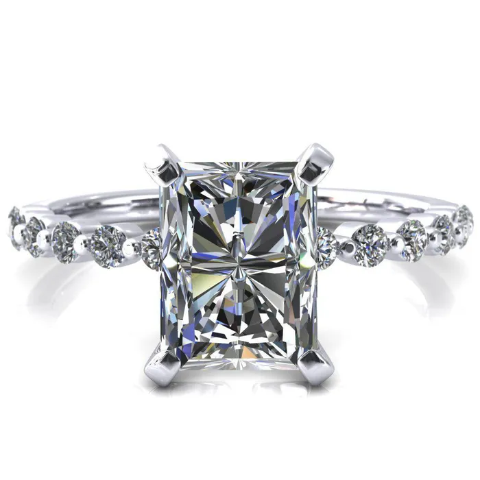 Niamh Radiant Moissanite 4 VProng 12 Shared Single Prong Shank Engagement Ring Fire Brilliance Rings