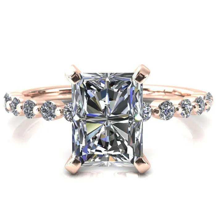Niamh Radiant Moissanite 4 VProng 12 Shared Single Prong Shank Engagement Ring Fire Brilliance Rings