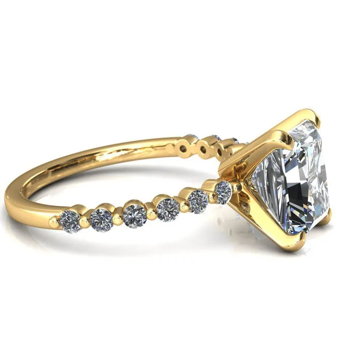 Niamh Radiant Moissanite 4 VProng 12 Shared Single Prong Shank Engagement Ring Fire Brilliance Rings
